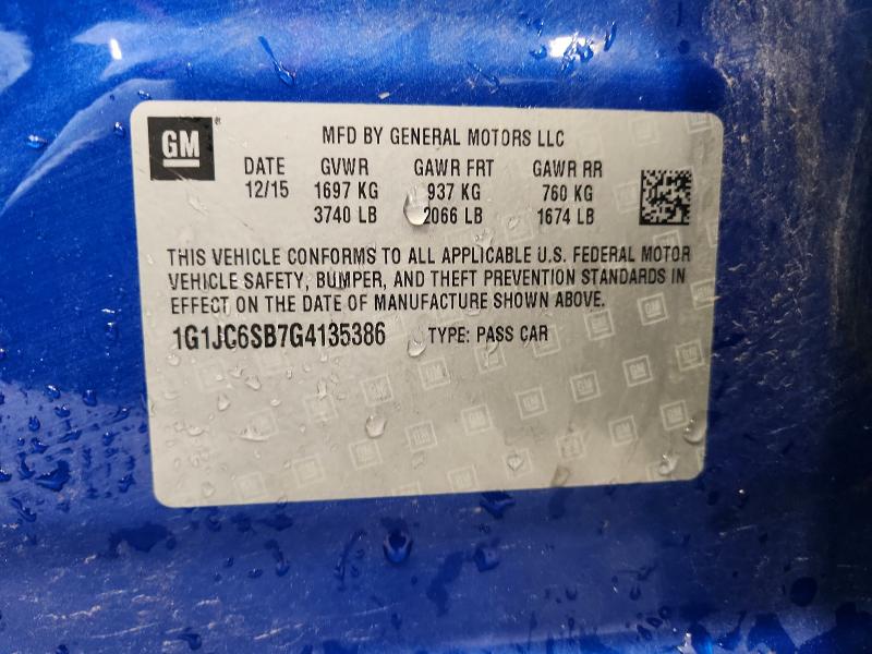 Продажа на аукционе авто 2016 Chevrolet Sonic, vin: 1G1JC6SB7G4135386, номер лота: 62871366