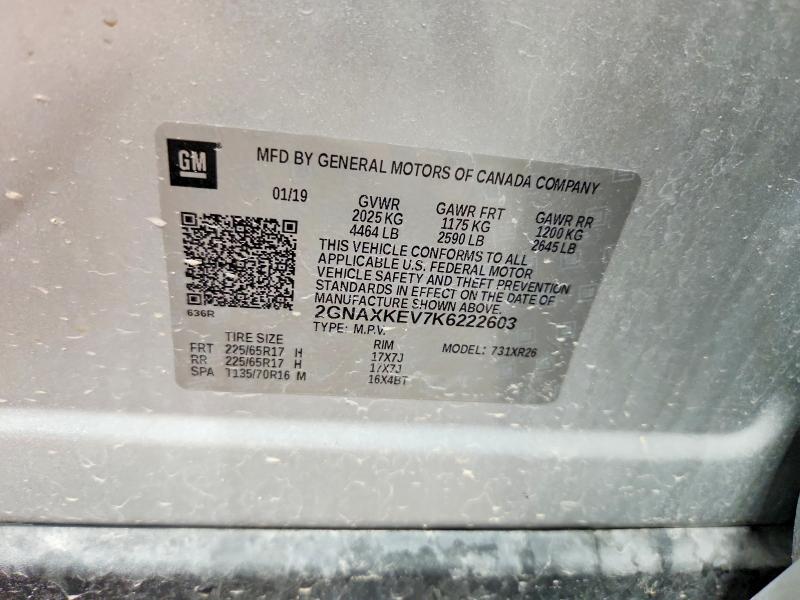 Aukcja sprzedaży 2019 Chevrolet Equinox, vin: 2GNAXKEV7K6222603, numer aukcji: 62089106