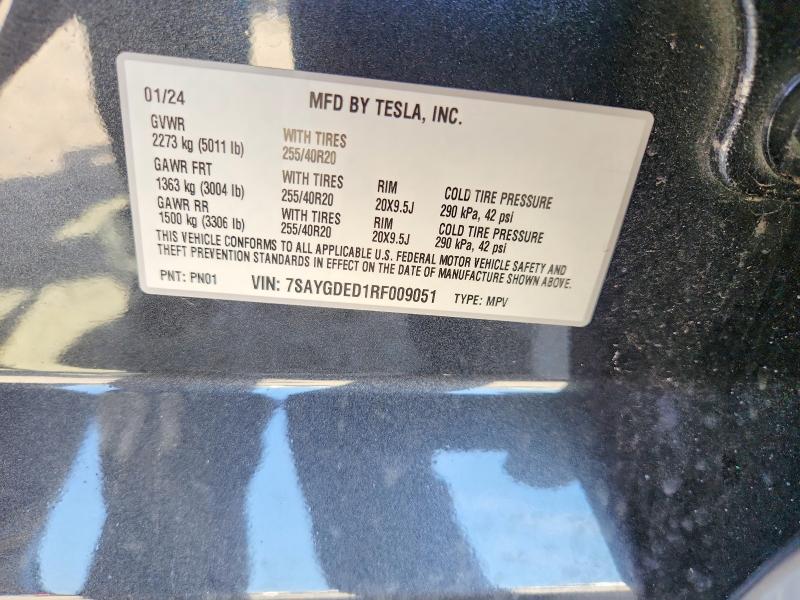 2024 Tesla Model Y მანქანა იყიდება აუქციონზე, vin: 7SAYGDED1RF009051, აუქციონის ნომერი: 59263146
