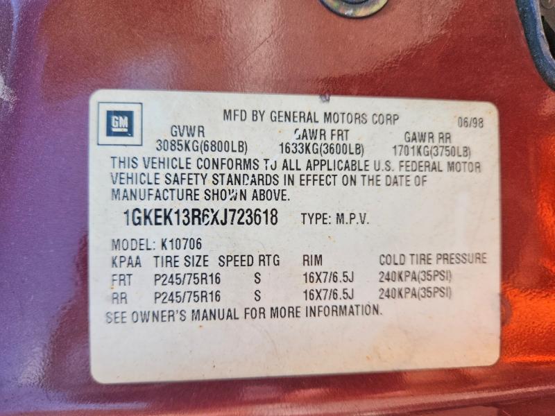 63329086 :رقم المزاد ، 1GKEK13R6XJ723618 vin ، 1999 Gmc Yukon مزاد بيع