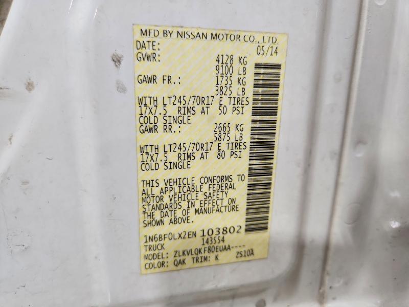 2014 Nissan Nv მანქანა იყიდება აუქციონზე, vin: 1N6BF0LX2EN103802, აუქციონის ნომერი: 60449906