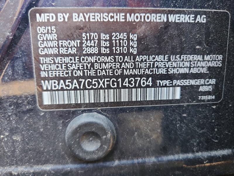 2015 Bmw 528 მანქანა იყიდება აუქციონზე, vin: WBA5A7C5XFG143764, აუქციონის ნომერი: 59052286
