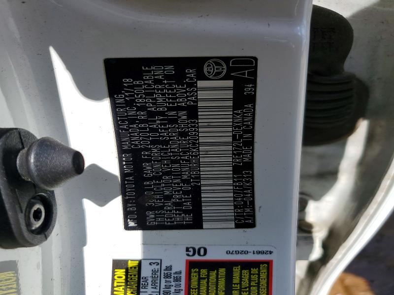 2019 Toyota Corolla მანქანა იყიდება აუქციონზე, vin: 2T1BURHE6KC209933, აუქციონის ნომერი: 60688566