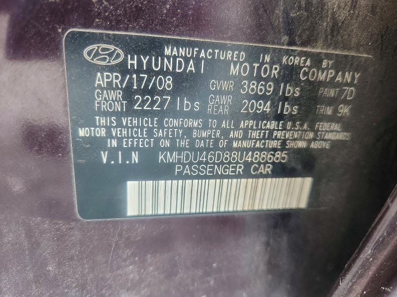 Продаж на аукціоні авто 2008 Hyundai Elantra, vin: KMHDU46D88U488685, номер лоту: 60846586