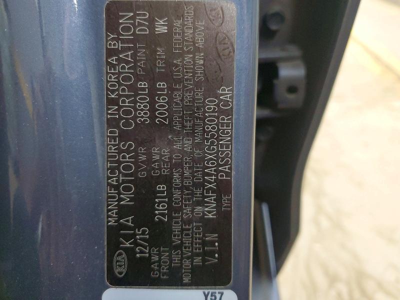 Aukcja sprzedaży 2016 Kia Forte, vin: KNAFX4A6XG5580190, numer aukcji: 85977105