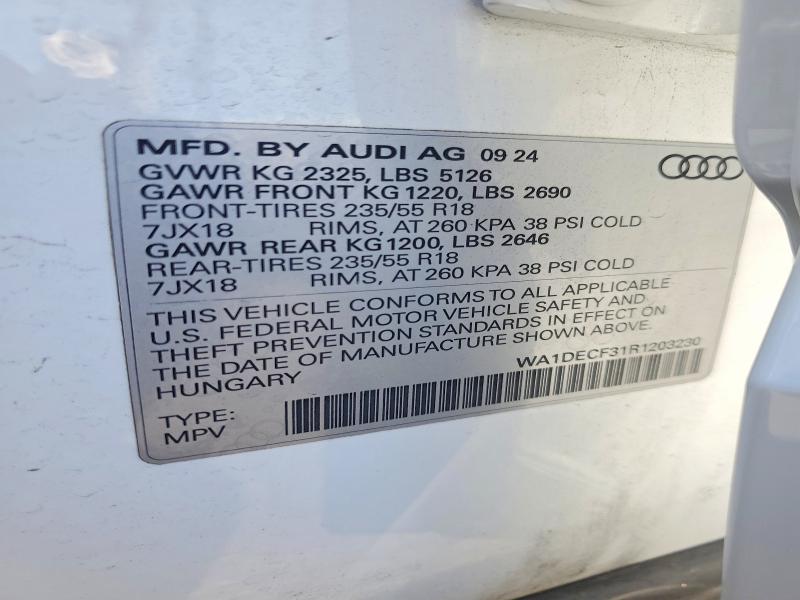 Aukcja sprzedaży 2024 Audi Q3, vin: WA1DECF31R1203230, numer aukcji: 62696866