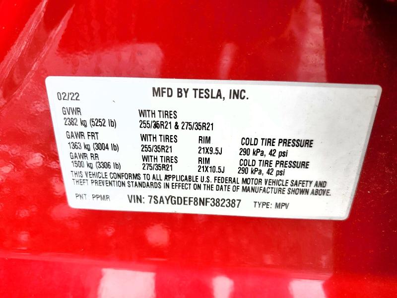 Aukcja sprzedaży 2022 Tesla Model Y, vin: 7SAYGDEF8NF382387, numer aukcji: 59665126