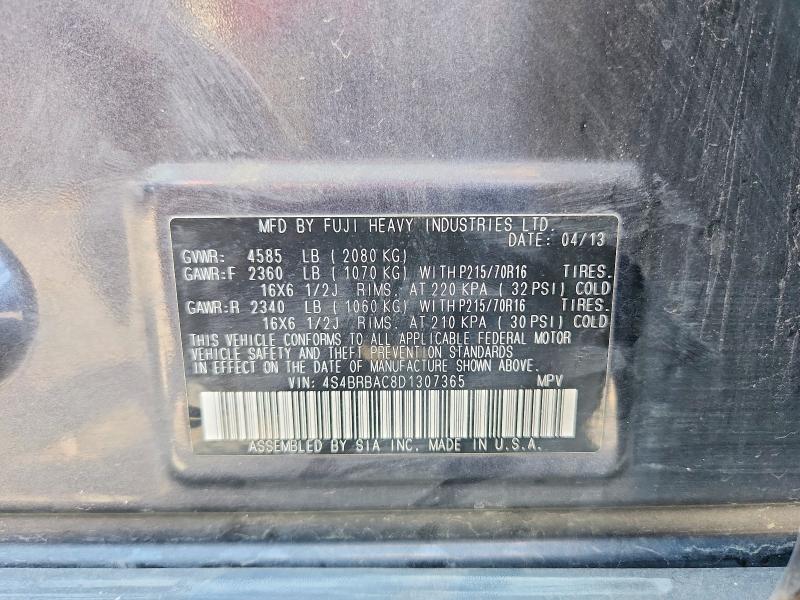 2013 Subaru Outback მანქანა იყიდება აუქციონზე, vin: 4S4BRBAC8D1307365, აუქციონის ნომერი: 62690866