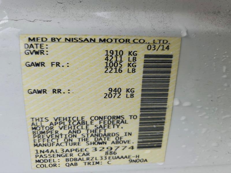 Продажа на аукционе авто 2014 Nissan Altima, vin: 1N4AL3AP6EC329774, номер лота: 62991956