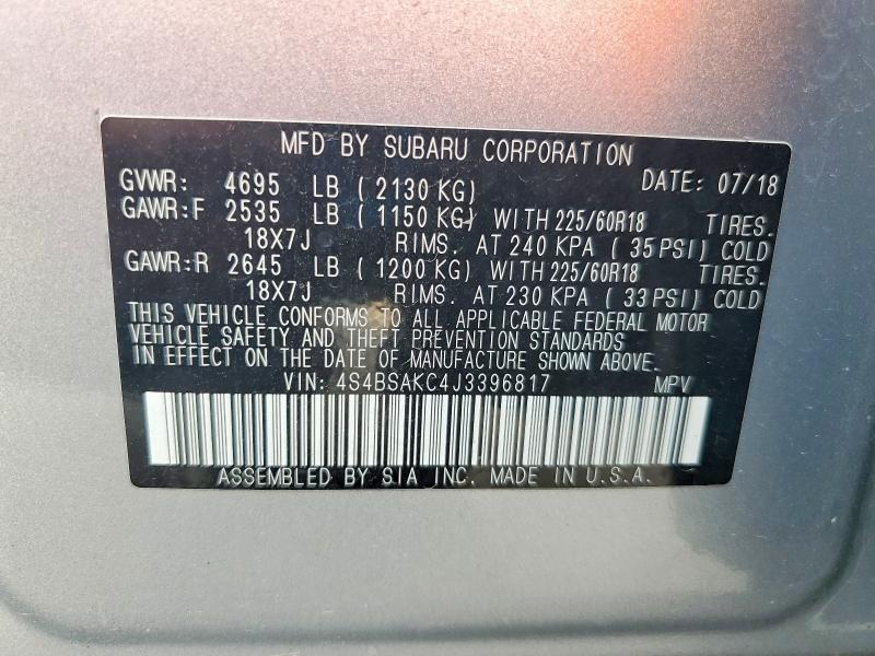 Продажа на аукционе авто 2018 Subaru Outback, vin: 4S4BSAKC4J3396817, номер лота: 61390356