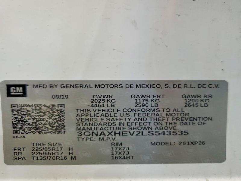 Aukcja sprzedaży 2020 Chevrolet Equinox, vin: 3GNAXHEV2LS543535, numer aukcji: 60836716