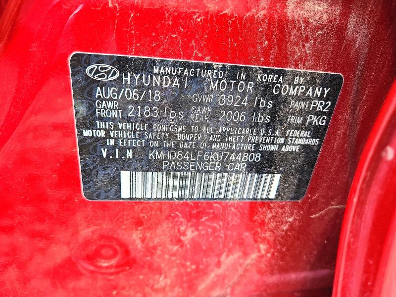 Aukcja sprzedaży 2019 Hyundai Elantra, vin: KMHD84LF6KU744808, numer aukcji: 60205486
