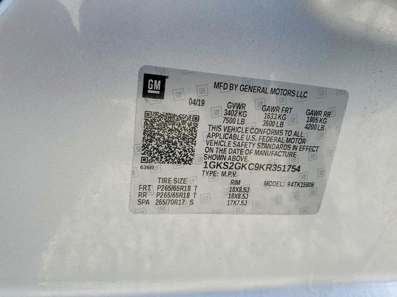 Продаж на аукціоні авто 2019 Gmc Yukon Xl, vin: 1GKS2GKC9KR351754, номер лоту: 60719156