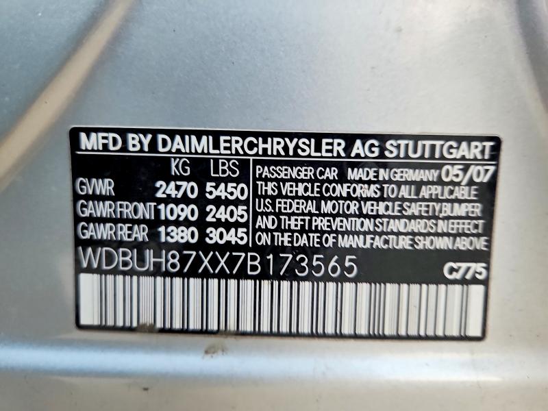 Aukcja sprzedaży 2007 Mercedes-benz E, vin: WDBUH87XX7B173565, numer aukcji: 61124376