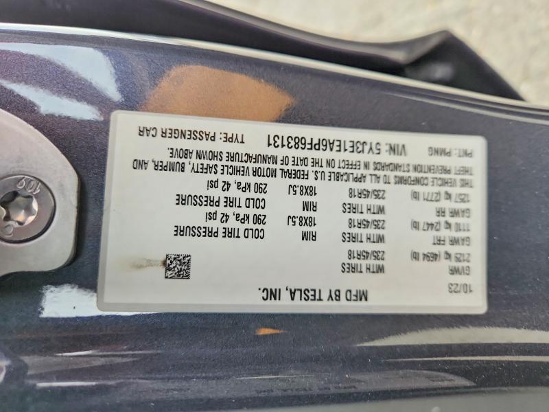 59402986 :رقم المزاد ، 5YJ3E1EA6PF683131 vin ، 2023 Tesla Model 3 مزاد بيع
