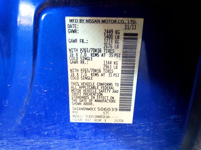 Продажа на аукционе авто 2012 Nissan Xterra, vin: 5N1AN0NW0CC506039, номер лота: 62308326