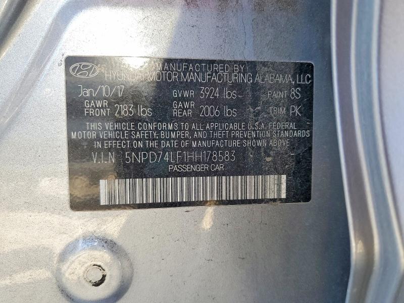 Продаж на аукціоні авто 2017 Hyundai Elantra, vin: 5NPD74LF1HH178583, номер лоту: 62607856