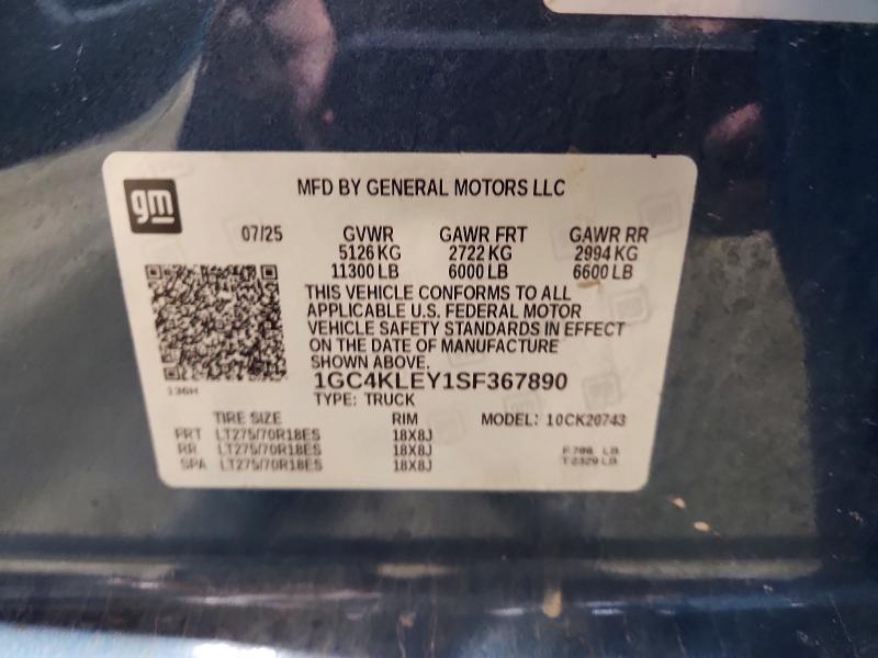 Продаж на аукціоні авто 2025 Chevrolet Silverado, vin: 1GC4KLEY1SF367890, номер лоту: 61496516