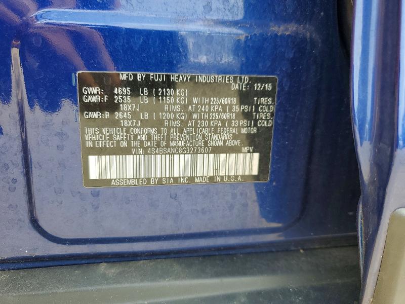 Продаж на аукціоні авто 2016 Subaru Outback, vin: 4S4BSANC8G3273607, номер лоту: 60083516
