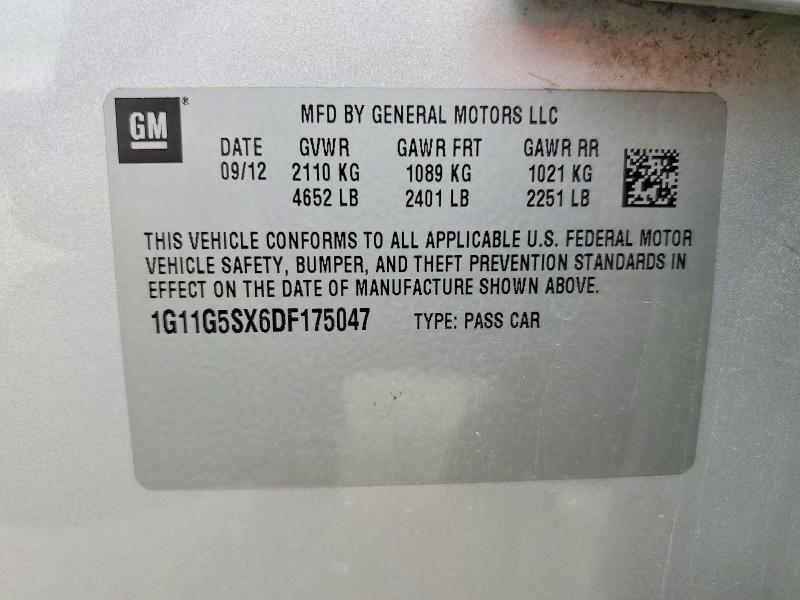 Продаж на аукціоні авто 2013 Chevrolet Malibu, vin: 1G11G5SX6DF175047, номер лоту: 60624456
