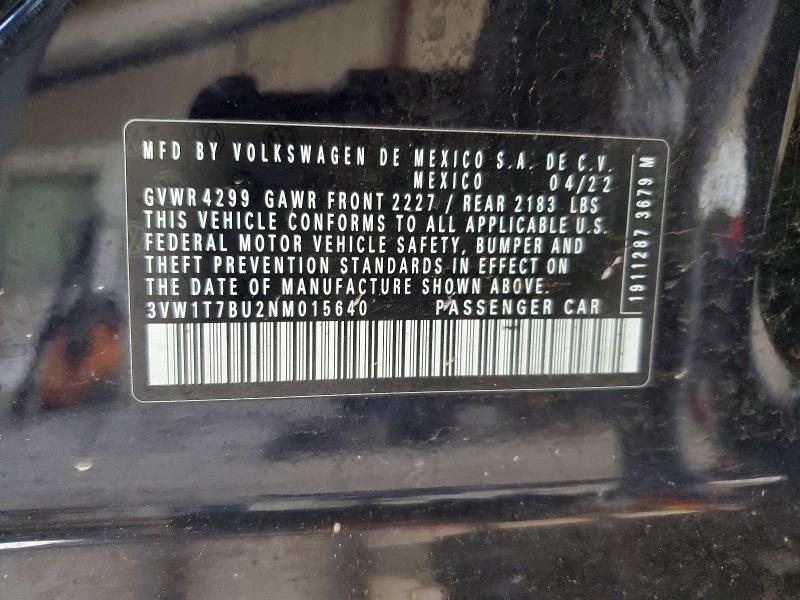 Продаж на аукціоні авто 2022 Volkswagen Jetta, vin: 3VW1T7BU2NM015640, номер лоту: 85604685