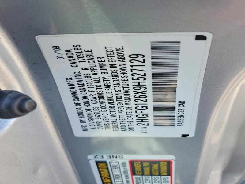 58513826 :رقم المزاد ، 2HGFG126X9H527129 vin ، 2009 Honda Civic مزاد بيع