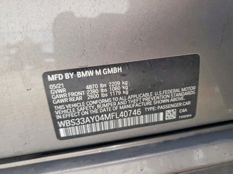 Продаж на аукціоні авто 2021 Bmw M3, vin: WBS33AY04MFL40746, номер лоту: 62072826