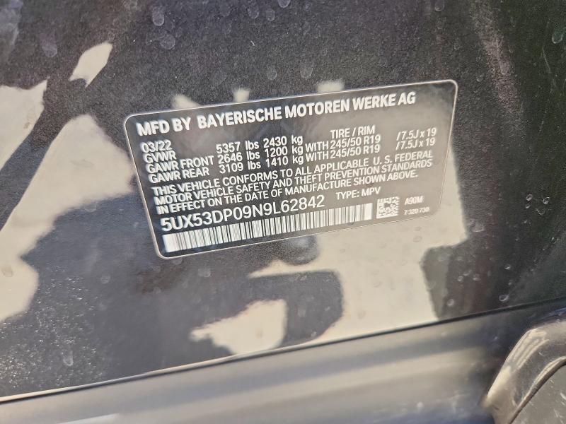 Aukcja sprzedaży 2022 Bmw X3, vin: 5UX53DP09N9L62842, numer aukcji: 62497886