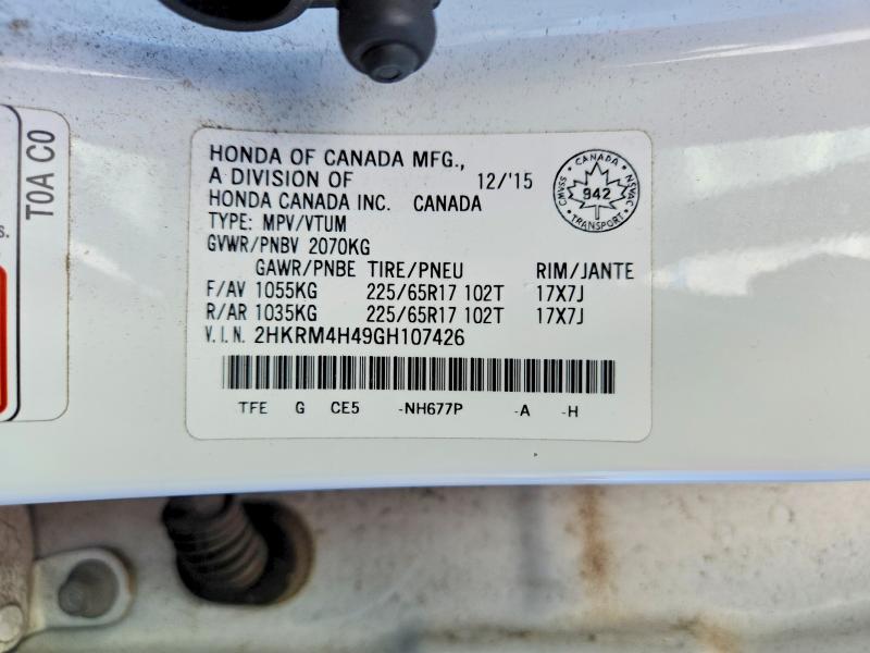 Продаж на аукціоні авто 2016 Honda Cr-v, vin: 2HKRM4H49GH107426, номер лоту: 62818506