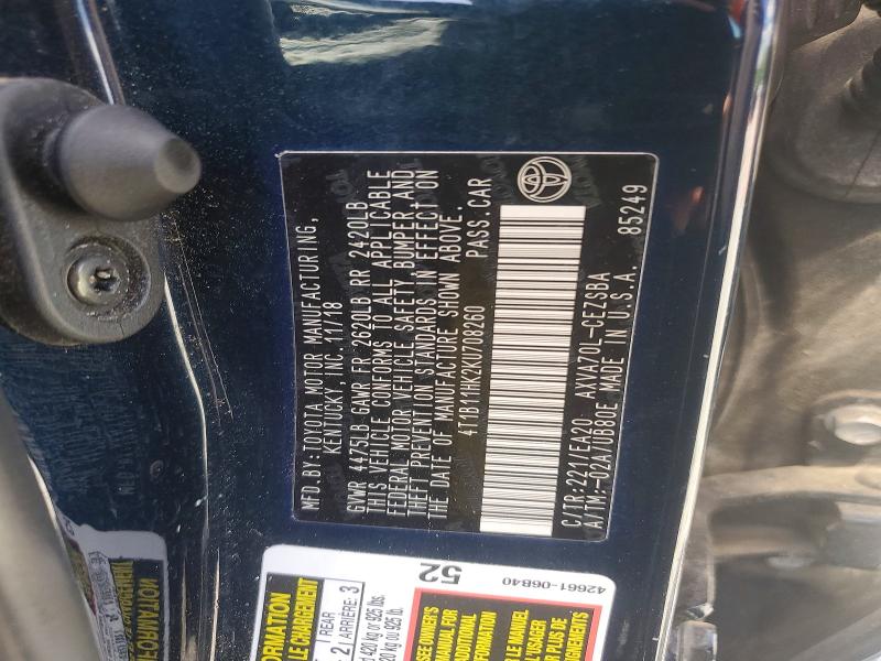 Продажа на аукционе авто 2019 Toyota Camry, vin: 4T1B11HK2KU708260, номер лота: 61001596