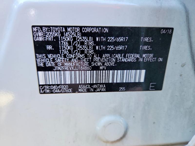 Продаж на аукціоні авто 2018 Toyota Rav4, vin: JTMZFREVXJJ184860, номер лоту: 60753396