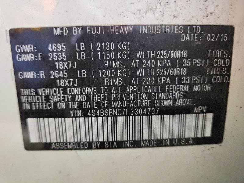 59687746 :رقم المزاد ، 4S4BSBNC7F3304737 vin ، 2015 Subaru Outback مزاد بيع