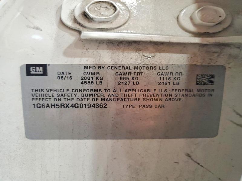 61371136 :رقم المزاد ، 1G6AH5RX4G0194362 vin ، 2016 Cadillac Ats مزاد بيع
