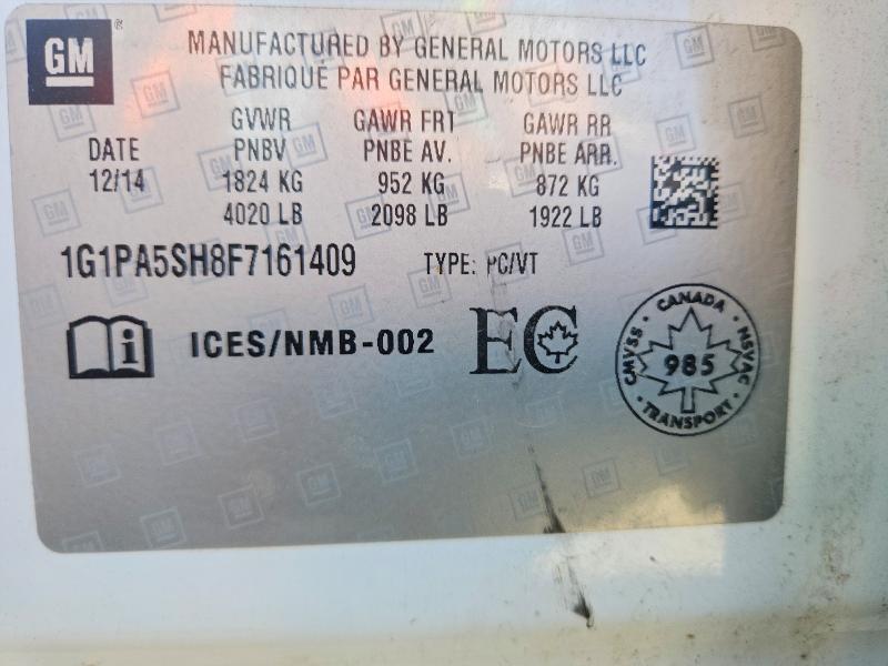 Продажа на аукционе авто 2015 Chevrolet Cruze, vin: 1G1PA5SH8F7161409, номер лота: 60202576