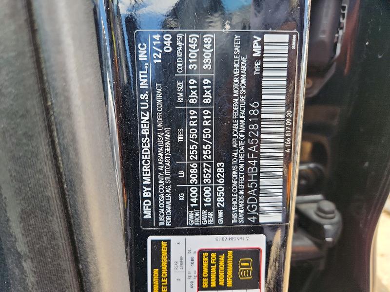 Aukcja sprzedaży 2015 Mercedes-benz Ml, vin: 4JGDA5HB4FA528186, numer aukcji: 62079906