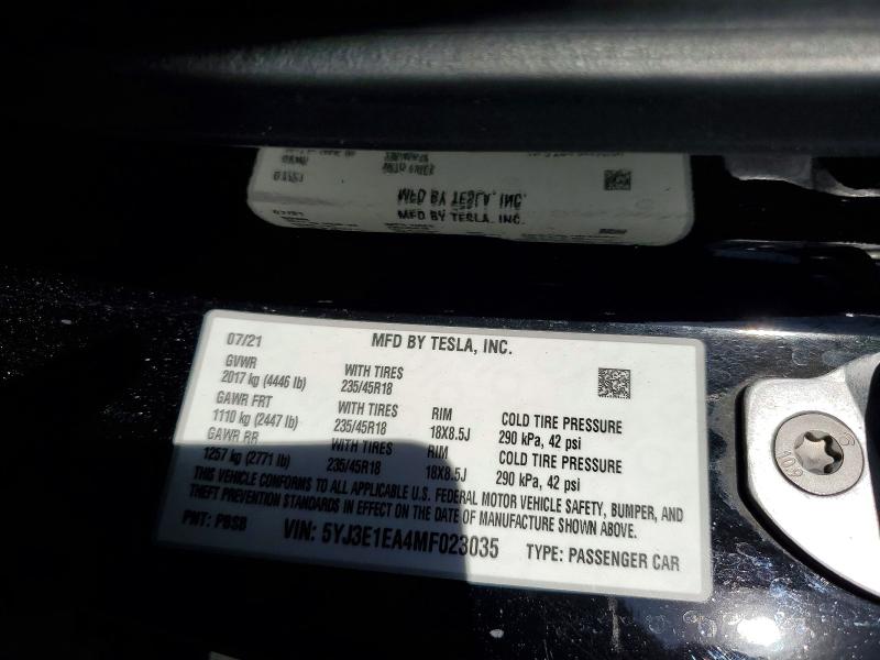 Продаж на аукціоні авто 2021 Tesla Model 3, vin: 5YJ3E1EA4MF023035, номер лоту: 61620596