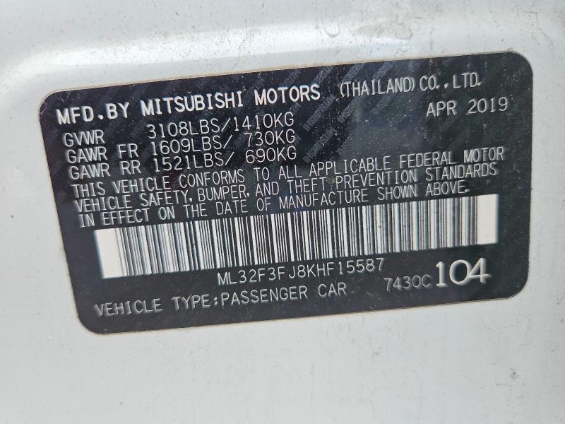 62413966 :رقم المزاد ، ML32F3FJ8KHF15587 vin ، 2019 Mitsubishi Mirage مزاد بيع