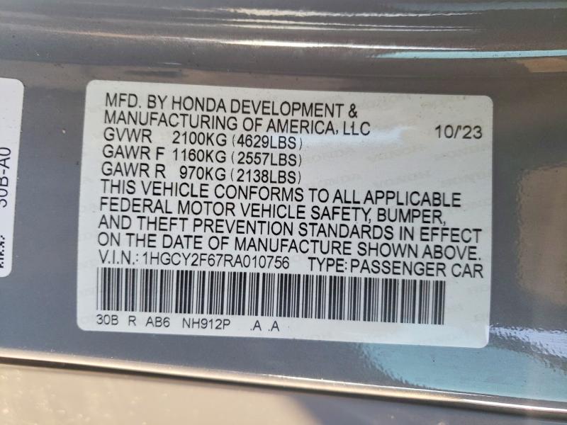 Продаж на аукціоні авто 2024 Honda Accord, vin: 1HGCY2F67RA010756, номер лоту: 59900746