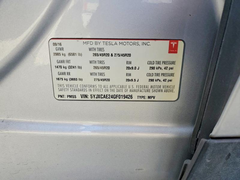 Продажа на аукционе авто 2016 Tesla Model X, vin: 5YJXCAE24GF019426, номер лота: 59695256