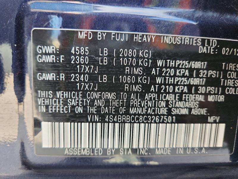 Aukcja sprzedaży 2012 Subaru Outback, vin: 4S4BRBCC8C3267501, numer aukcji: 61335256