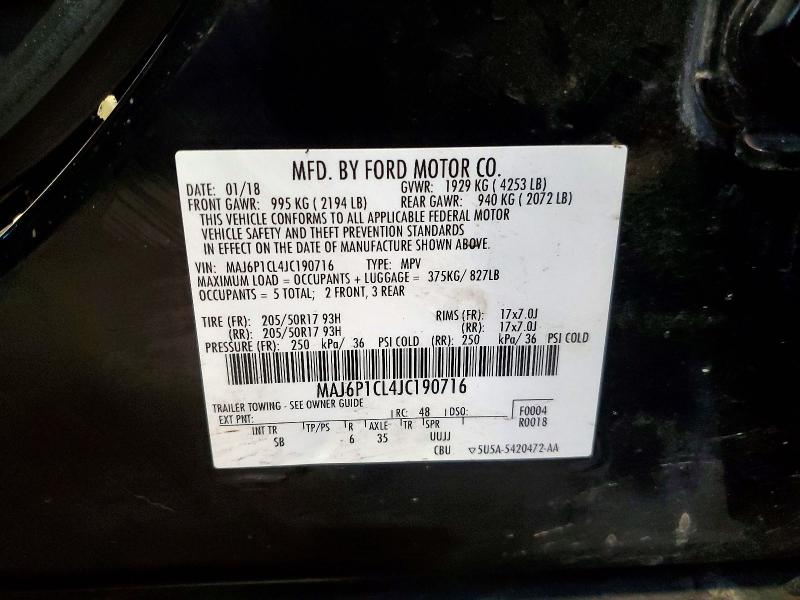 Продаж на аукціоні авто 2018 Ford Ecosport, vin: MAJ6P1CL4JC190716, номер лоту: 60939496