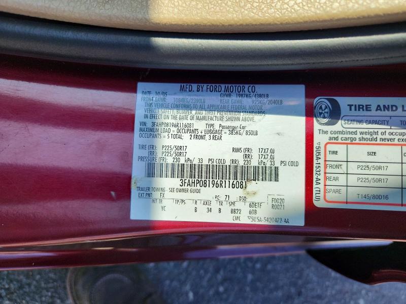 Aukcja sprzedaży 2006 Ford Fusion, vin: 3FAHP08196R116081, numer aukcji: 61165166