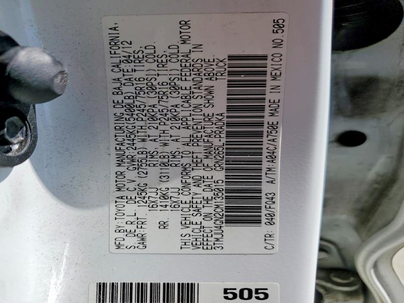 Aukcja sprzedaży 2012 Toyota Tacoma, vin: 3TMJU4GN2CM135015, numer aukcji: 63170666