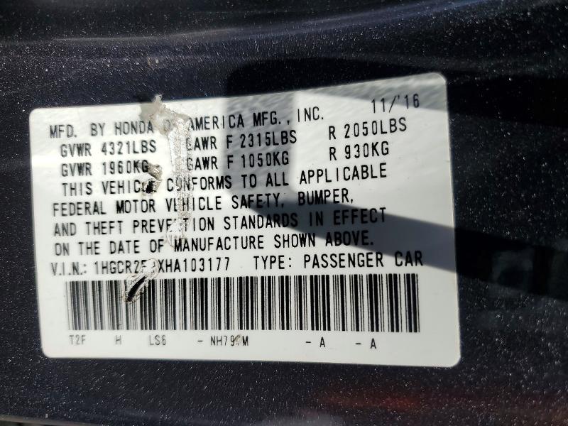 Продажа на аукционе авто 2017 Honda Accord, vin: 1HGCR2F9XHA103177, номер лота: 63161176