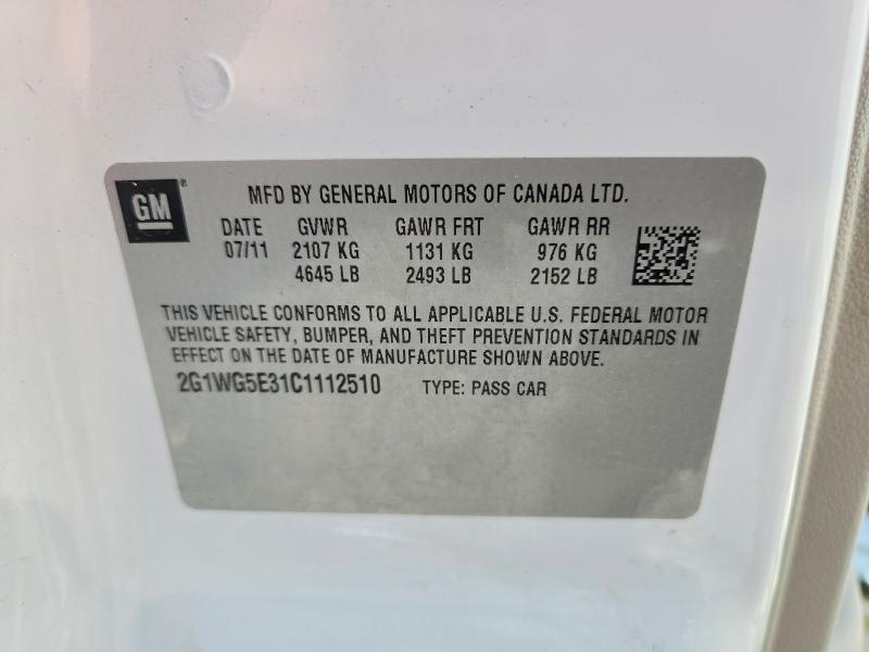 62967876 :رقم المزاد ، 2G1WG5E31C1112510 vin ، 2012 Chevrolet Impala مزاد بيع