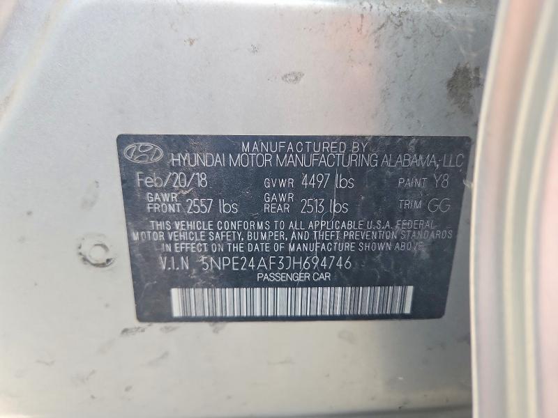 Продаж на аукціоні авто 2018 Hyundai Sonata, vin: 5NPE24AF3JH694746, номер лоту: 62159246