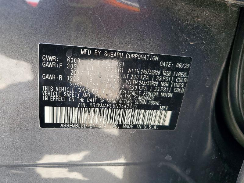 61802286 :رقم المزاد ، 4S4WMARD6N3447427 vin ، 2022 Subaru Ascent مزاد بيع
