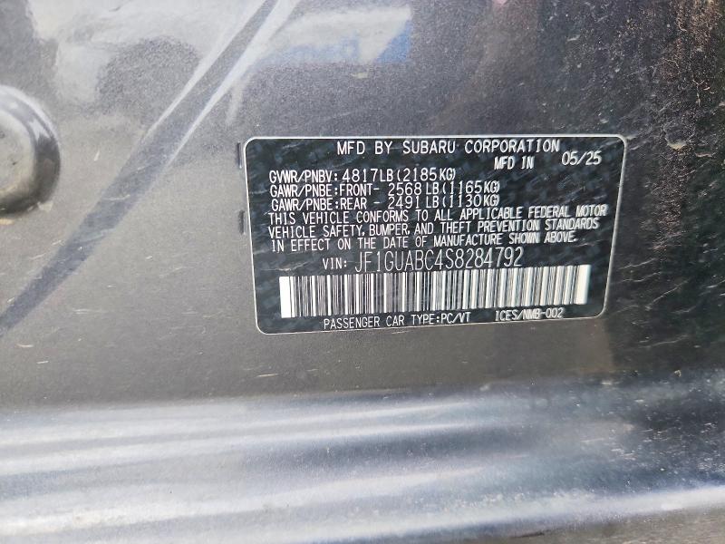 2025 Subaru Impreza მანქანა იყიდება აუქციონზე, vin: JF1GUABC4S8284792, აუქციონის ნომერი: 59570176