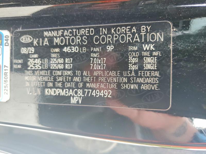 2020 Kia Sportage მანქანა იყიდება აუქციონზე, vin: KNDPM3AC8L7749492, აუქციონის ნომერი: 60037326