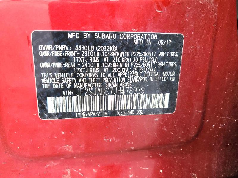 Aukcja sprzedaży 2018 Subaru Forester, vin: JF2SJABC7JH478939, numer aukcji: 61929266